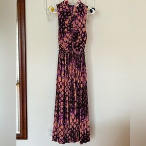 Ulla Johnson Purple and Peach Tie Dye Ruched Waist Maxi Dress size 0